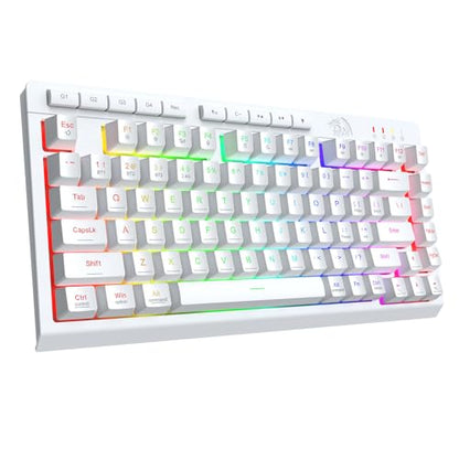 Redragon Wireless Gaming Keyboard, Portable 75% Compact,RGB Backlit, White | Bluetooth/2.4GHz/USB-C Wired, Mini Quiet Macro Membrane Keyboard, Rechargeable 4000mAh Battery, Anti-Ghosting for Win/MAC - color: White