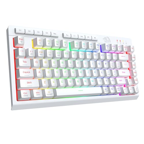 Redragon Wireless Gaming Keyboard, Bluetooth/2.4GHz/USB-C Wired, RGB Backlit, Portable 75% Mini Quiet Macro Membrane Keyboard, Rechargeable 4000mAh Battery, Anti-Ghosting for Win/MAC, White - color: White