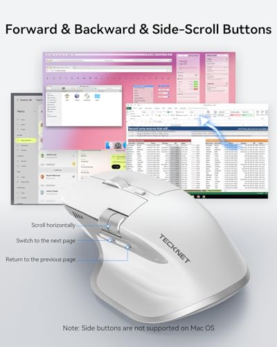 TECKNET Wireless Mouse, Bluetooth Mouse (BT5.3/5.0 & 2.4G) Rechargeable Ergonomic Optical Mouse with 6 Adjustable DPI, Side Scroll, Quiet Clicks, USB A Receiver, 7 Buttons, Wide Compatibility - White - color: Light White