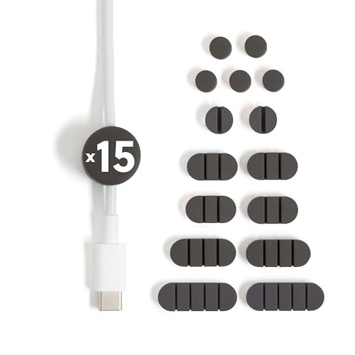 U Brands Silicone Cord Organizers, Set of 15 Cable Clips, Black - color: Soft Touch Matte Black