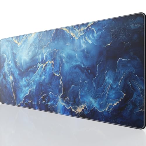 KTRIO Large Gaming Mouse Pad, Desk Mat, 31.5 x 11.8 in, Blue Marble, XL | Smooth Micro-Weave Surface, Artistic Pattern Design, Non-Slip Rubber Base, Durable Stitched Edges, Office & Home Use - color: Blue Marble, size: 31.5l X 11.8w Inches