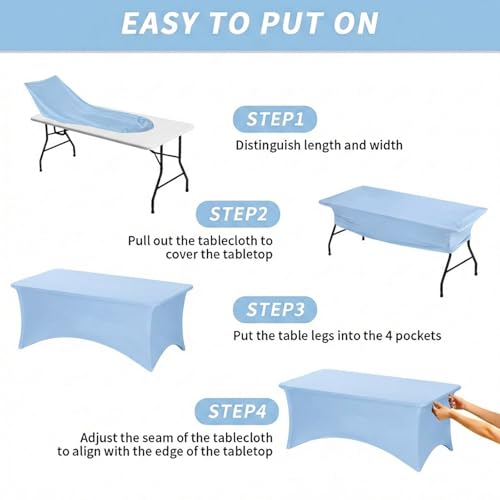 Fixwal Light Blue Stretch Table Cloth Rectangle 2 Pack 6Ft, Spandex Fitted Table Covers Washable for Party, Trade Show, Banquet, Wedding, Buffet - color: Light Blue, size: 6 Ft