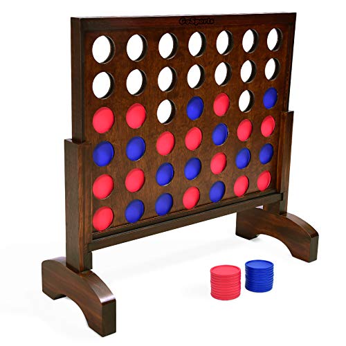 GoSports 2 Foot Width Giant Dark Wood Stain 4 in a Row Backyard Game with Connect Coins, Portable Case and Rules - style: Dark Stain Finish