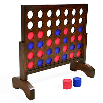 GoSports 2 Foot Width Giant Dark Wood Stain 4 in a Row Backyard Game with Connect Coins, Portable Case and Rules - style: Dark Stain Finish