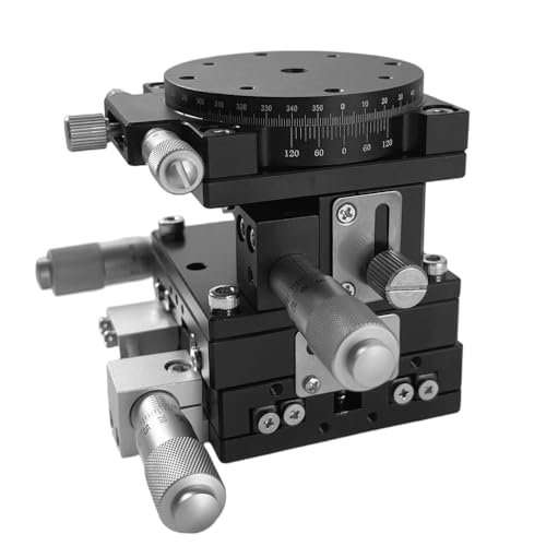 LT60-LM Precision XYZR 4 Axis Manual Linear Positioning Stage | Premium Aluminum Body with 29.4N Load Capacity and Cross Roller Guide Plus 60x60mm Table Size 360 Degree R Axis Tuning