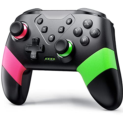 VOYEE Switch Controllers Compatible with Switch/Lite/OLED, Programming Wireless Pro Controller with Motion Control, Vibration, Wake-up, Turbo, Screenshot - color: Pink+Green