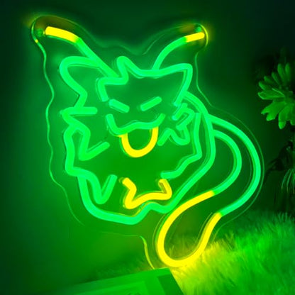 Alien Cat Neon Sign, Green & Yellow LED Light, 12x12 Inch, USB Powered, Dimmable, for Bedroom, Game Room, Party & Gifts - color: S-WXM