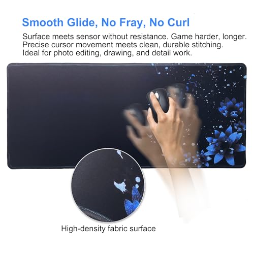 Large Gaming Mouse Pad-70x30 Blueflower | Non-Slip Rubber Base 27.5x11.8IN Computer Desk Mat for PC,Mac,Laptop-Stitched Edges and Smooth Surface for Office,Home,Work - color: 70x30 Blueflower
