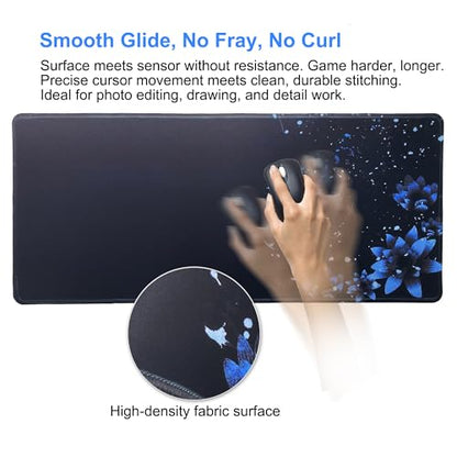 Large Gaming Mouse Pad-70x30 Blueflower | Non-Slip Rubber Base 27.5x11.8IN Computer Desk Mat for PC,Mac,Laptop-Stitched Edges and Smooth Surface for Office,Home,Work - color: 70x30 Blueflower