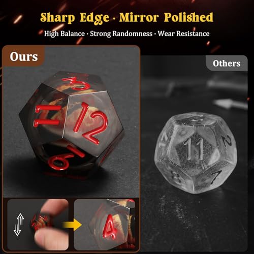 MoKo Liquid Core DND Dice Set 7PCS, Black + Red | Sharp Edge Resin Polyhedral, D20 D12 D10 D8 D6 D4 D%, Gift Box Included, Compatible with Dungeons and Dragons RPG - color: 1 - Black + Red