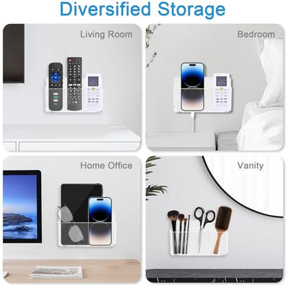 3 Slot Adjustable Remote Holder Wall Mount, TV Controller Holder Hollow Bottom Slot Easy Phone Charging, Adhesive Remote Control Holder, Wall Pen Holder for Office School Home - Clear - color: Clear