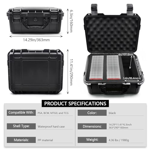 HESOYAM Trading Card Storage Box, Hard-Shell Portable | Graded Card Storage Box Holds 100 CSG/BGS/SGC Top-Load Sports Cards, Comes With 6 EVA Foam Inserts For Full Card Protection