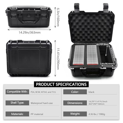 HESOYAM Trading Card Storage Box, Hard-Shell Portable | Graded Card Storage Box Holds 100 CSG/BGS/SGC Top-Load Sports Cards, Comes With 6 EVA Foam Inserts For Full Card Protection