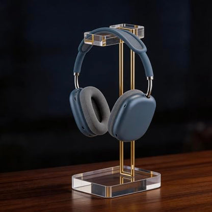 Acrylic Headphone Stand for Desk, Crystal Clear Headset Holder with Gold Metal Accent, Stable Non-Slip Base, Universal Gaming Headphone Hanger for PC Setup, Office & Home Desk Accessories - color: Gold