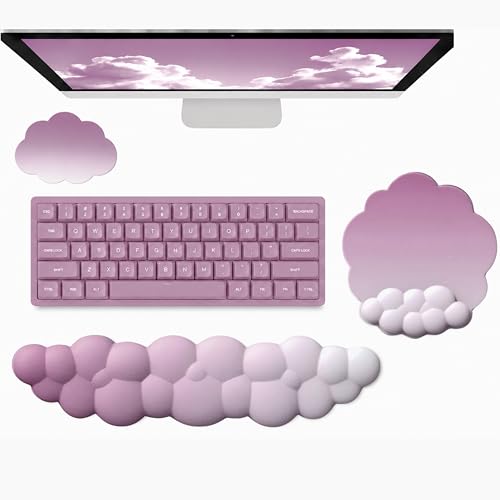 THONIV - Cloud Wrist Rest for Keyboard and Mouse, Soft Memory Foam Support with Non-Slip Base, Cute Cloud Design for Typing, Gaming, Office, Bonus Coaster Included for Desk Aesthetic (Pink Gradient) - color: Pink Gradient