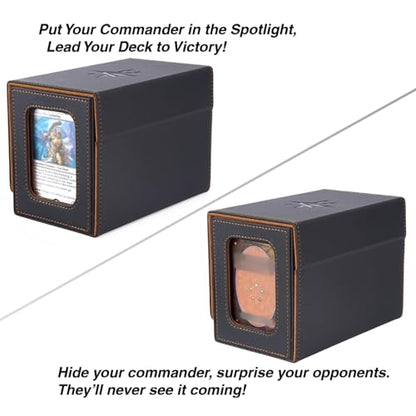 Venssu Storage Box, Commander Deck Box with Dice Tray, Fits 200 Single Sleeved Cards, 2 Dividers, Magnetic Closure, PU Leather, Black & Brown | Holds 200 Single/160 Double-Sleeved Cards, Fit MTG/PTCG/OPTCG Cards, Strong Magnet, With 2 Dividers & 1 Magneti