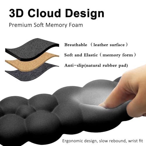Cloud Keyboard and Mouse Wrist Rest Pad for Computer Arm Pain Relief- Ergonomic Wrist Support Mousepad with Non-Slip PU Base for Office, Gaming, and Home Use Anti-Fatigue(Black) - color: Black