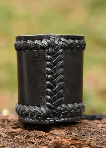 Ulfberth - Viking dice Cup with Embossed Motif - Genuine Leather - Medieval Leather Cup with Engraving (Thor's Hammer Style, Black) - color: Thor's Hammer, Black