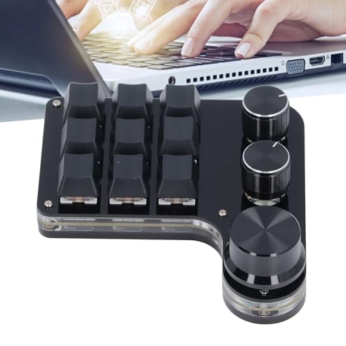 USB Mini Macro Mechanical Keypad with 9 Programmable Keys and 3 Control Knobs, Red Switches, RGB LED Backlit, Onboard Memory Storage, Wired Gaming and Industrial Controller for
