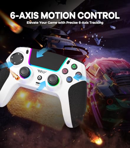SFGSUP Wireless Controller for PS5/PC/MAC/iOS/Android/Steam Deck, with Hall Effect Joystick&Trigger/8 RGB Lighting/Turbo/Dual Vibration/Programmable/Headset Jack/Anti-Slip Handle Grip/1500 mAh Battery