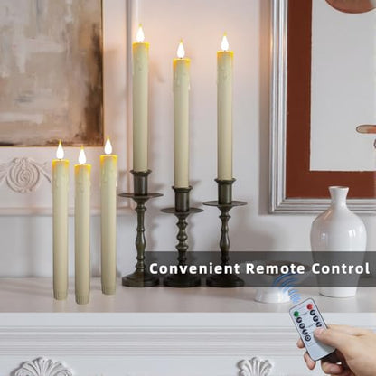 9.9-Inch Rechargeable Flameless Taper Candles, 60+ Hours Runtime, Remote & Timer, Flickering LED, Safe for Home & Events 6-Pack, Ivory, Plastic - color: Taper Candles - Ivory