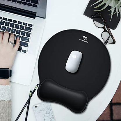 Gimars Upgrade Round Mouse Pad with Wrist Rest, Enlarge Smooth Superfine Fibre Memory Foam Ergonomic Comfortable Gaming Mousepad with Nonslip Base for Pain Relief, Laptop Computer Office, 10.8 x 9.7'' - color: Black-round