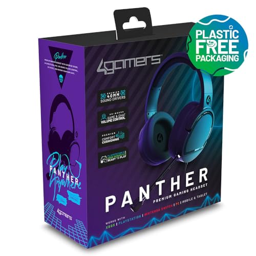 4Gamers Panther Over-Ear Gaming Headset Compatible with PS4/PS5, Xbox, Switch, PC with Flexible Mic, 3.5mm Jack, 1.5m Cable- Lightweight, Comfortable and Durable