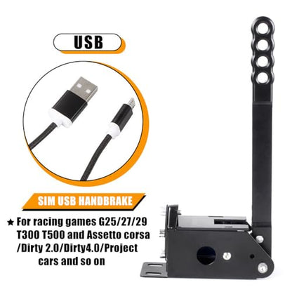 USB PC Handbrake, 64 Bit Hall Sensor Linear Sim Handbrake for PC Racing Games Compatible Logitech G27 G29 G920 T500 T300 PC Handbrake With Clamp Applicable to DiRT Rally 2/4, Project CARS 2/3, Forza H