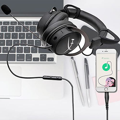 RUKUHOT Boom Mic Cable for Gaming Headsets,Microphone Audio Cable Mute Volume Control for PlayStation PS4 or Xbox One Controller, PC,3.5mm Jack Gaming Headphone Mic-Black