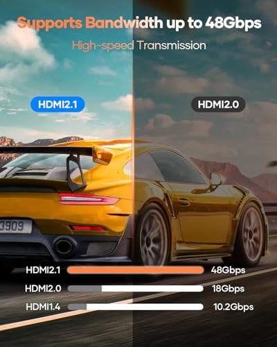 8K 10K 4K HDMI Cable 3.3ft, HDMI 2.1 Cable 48Gbps, Ultra High Speed HDMI Braided Cord, 4K@120Hz 10K 8K@60Hz, HDCP 2.2&2.3, eARC HDR 10 Dolby Compatible with PS5/Blu-ray/Roku TV/Switch 2 - size: 3.3 ft
