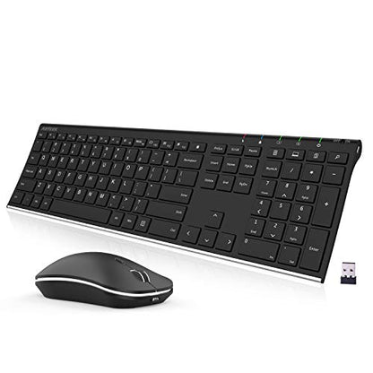Arteck 2.4G Wireless Keyboard and Mouse Combo Stainless Steel Ultra Slim Full Size Keyboard and Ergonomic Mice for Computer Desktop PC Laptop and Windows 10/8/7 Build in Rechargeable Battery
