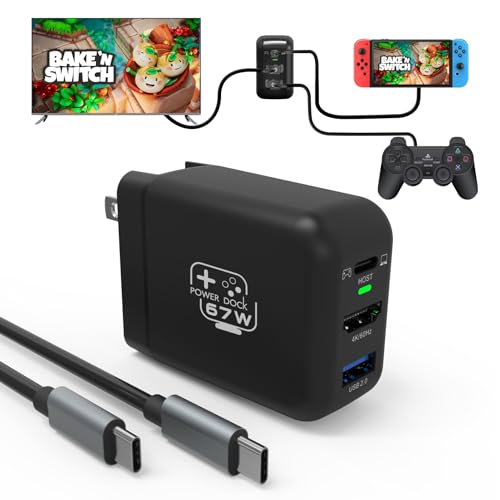 67W Portable Switch Dock Charger for Nintendo Switch, Compatible with OLED/Steam Deck/ROG Ally/Samsung Dex/iPad/MacBook, 4K 60Hz USB C TV Docking Station, with Charging and HDMI Output - color: Black, size: 67W