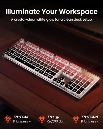 Wired Backlit Keyboard with Pudding Keycaps, Quiet Full Size Computer Keyboard White Backlight Easy-to-Read, Never Fade, Metal Panel, USB Cute Desk Setup for Windows PC Desktop, Pink-Black Ombré - color: Pink-Black Ombré