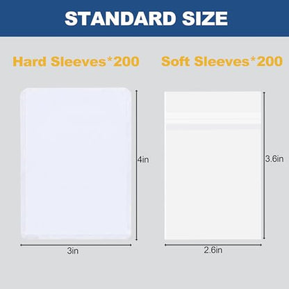 400 Pcs 3 x 4 Inch Card Sleeves and Toploaders for Trading Cards | Includes 200 Hard And 200 Soft Card Protectors For Baseball, Football, Sports And Trading Card Storage And Display