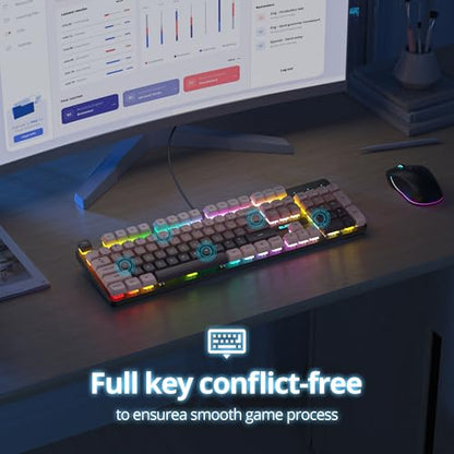 surmen Wired Mechanical Keyboard Full-Size,104-Key RGB Thocky Keyboard with Number Pad USB Retro Brown PBT Keycaps for Win Gaming/Office (104 Heimei) - color: 104 Heimei