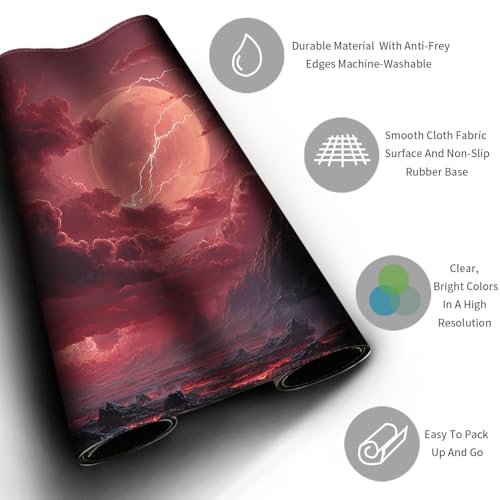 MTG Playmats(Stitched) 14x24in Compatible for OCG CCG RPG TCG Playmats with Card Zones Storage Bag (Fantasy Moon-No Zone) - color: Fantasy Moon-no Zone