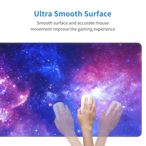 Large Gaming Mouse Pad Desk Mat, Purple Blue Galaxy Nebula Extended Keyboard Mouse Pad Mousepad with Non-Slip Base and Stitched Edge Mouse Mat Desk Pad Mouse Pads for Desk Home Office, 31.5 x 11.8 - color: Purple Blue Galaxy