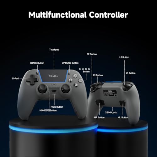 ASRVA Grey Wireless Gaming Controller Compatible with PlayStation 5, PC, Steam, Hall Effect Joystick & Triggers, 1000mAh, 6-Axis Gyro, Programmable Back Buttons - color: Grey