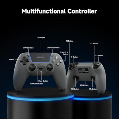ASRVA Grey Wireless Gaming Controller Compatible with PlayStation 5, PC, Steam, Hall Effect Joystick & Triggers, 1000mAh, 6-Axis Gyro, Programmable Back Buttons - color: Grey