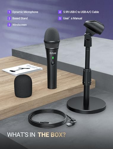 FIFINE AmpliTank TANK2 USB/XLR Dynamic Microphone for Podcast Recording | Studio Desktop Mic with Mute Button, Height-Adjustable Stand, Windscreen for Vocal, Streaming, Voice Over, Black