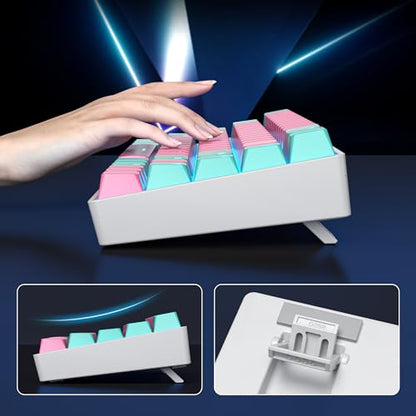 surmen 65% Percent Gaming Keyboard Mechanical with Linear Red Switch, 68-Keys Pink Mini Gaming Keyboard 60 Percent LED Light Backlit PBT Keycaps for Laptop Desktop PC Gamers (68 Miami) - color: 68 Miami
