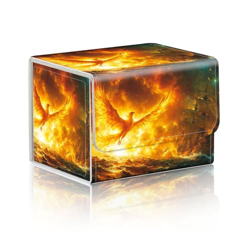 Trading Card Storage Box, Holds 100+ for MTG Cards, PU Leather with Magnetic Closure, Phoenix and Pirate Ship Fantasy Durable Deck Box for Magic the Gathering, Trading Card Games - color: Phoenix and Pirate Ship Fantasy