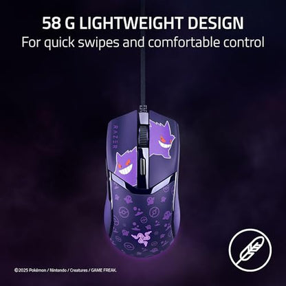 Razer Cobra Wired Gaming Mouse, 58g Lightweight, Pokemon Gengar Edition | Gen-3 Optical Switches, Chroma RGB Lighting Underglow, 8500 DPI Optical Sensor, 100% PTFE Mouse Feet, Speedflex Cable - color: Gengar Edition