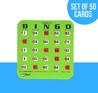 Regal Bingo Bulk Bingo Cards with Sliding Windows - Reusable Large Print Bingo Game Cards for Adults Large Group - 50 Pack, Green - color: Green, size: 50 Cards