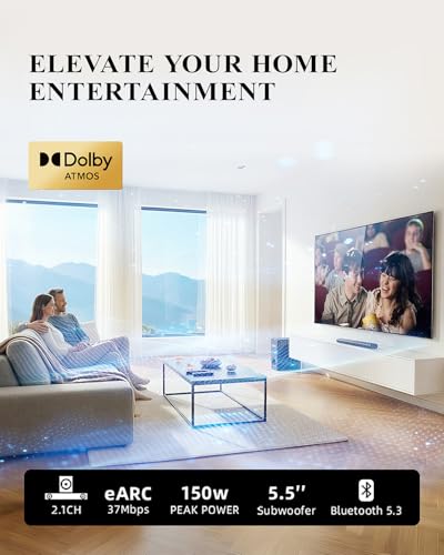 2.1 Dolby Atmos Soundbar with Subwoofer for Smart TV, Dolby Atmos Sound Bar for TV, Surround Sound System for TV, 150W TV Speakers for Smart TV, Bluetooth eARC/Opt/AUX