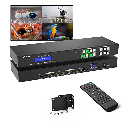MT-VIKI 4K HDMI Matrix Switch 4x4 with Audio Extraction +Web GUI+ Remote, Rack Mount Switcher & Splitter, 4K@30Hz, EDID, RS232, LAN Port, APP for Conference Room, Church (4 in 4 Out) - size: 4X4 4K30Hz