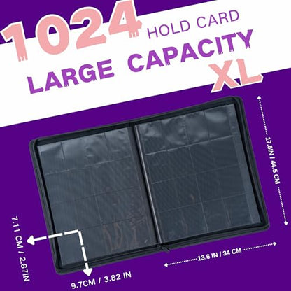 1000+ Pockets Trading Card Binder, 16-Pocket Card Ablum Compatible with MTG,Sports Cards & Other Standard Size Trading Cards (PURPLE) - color: PURPLE