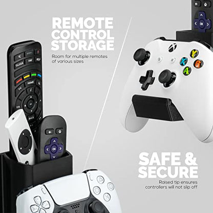 The Elephant - Game Controller & TV Remote Control Wall Mount Holder, Adhesive & Screw In, Universal Design for Xbox ONE PS5 PS4 PC Gamepads, Reduce Clutter, by Brainwavz - color: Controller and Device Wall Mount