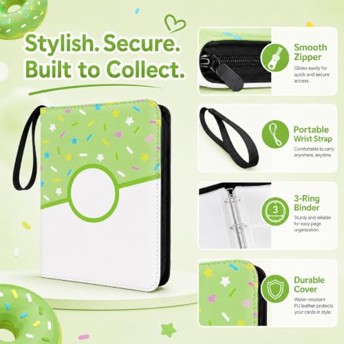 9 Pocket Card Binder 900 Card Holder Album, Green Donut Trading Cards Holder Zipper Binder for Girl Teen Collection (Green Donut, 900 Pocket) - color: Green Donut, size: 900 Pocket