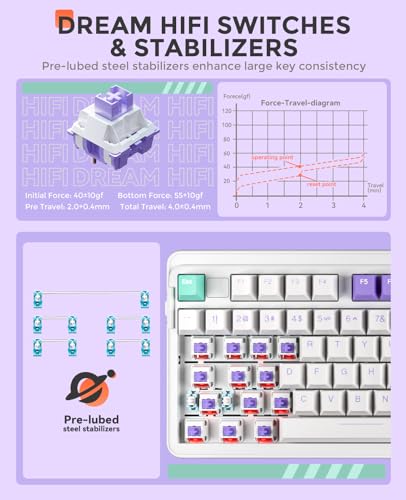 DAREU EK98pro Wireless Mechanical Keyboard, Gasket Hot Swappable Custom Structure, Creamy Pre-lubed Linear Switches, PBT Keycaps, BT5.0/2.4GHz/USB-C, RGB Backlit Gaming Keyboard for Win/Mac - color: Mystic Violet